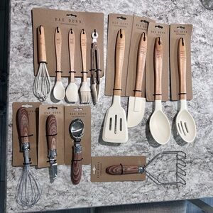 Rae Dunn Wooden Utensil Set with White Accents